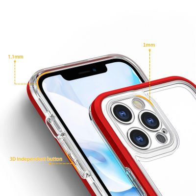 4. Klare 3in1 Hülle für iPhone 12 Pro Max Frame Cover Gel Rot