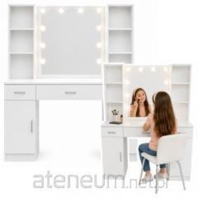 Großer Kosmetiktisch mit LED-Spiegel, Schubladenschränken, Weiß, 141 x 114 x 39 cm