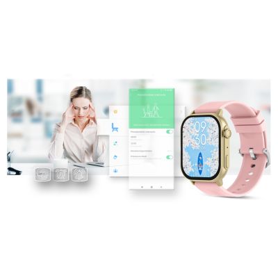 19. Smartwatch Gravity GT15-7 mit pinkfarbenem Silikonarmband und goldenem Armband