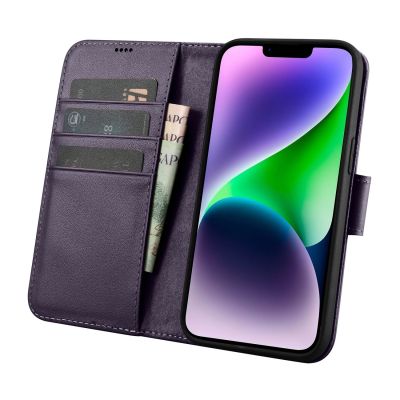 3. iCarer Wallet Case 2in1 Cover iPhone 14 Plus Anti-RFID Leder Flip Case Dunkellila (WMI14220727-DP)
