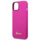6. Guess Silikonhülle mit Vintage-Goldlogo für iPhone 14 / 15 Plus – Fuchsia