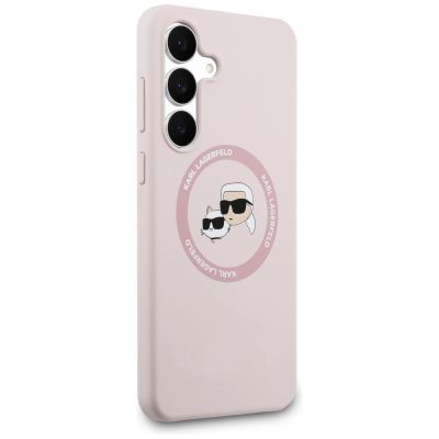 4. Karl Lagerfeld Silikonhülle mit Karl & Choupette-Motiv (MagSafe) für Samsung Galaxy S25 FE – Pink