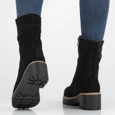 7. Damen-Ankle-Boots aus Leder, gerüscht, schwarz, Filippo DBT6402