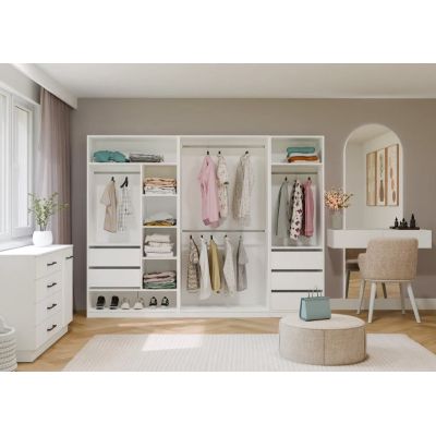9. Modularer Kleiderschrank OPENO SET 260/200 WEISS – Schubladen, Kleiderstangen und Regalböden, groß, fürs Schlafzimmer