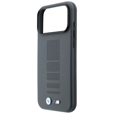 6. BMW M Blue Perfo Metal Logo MagSafe Hülle für iPhone 18 Pro / 17 Pro - Grau