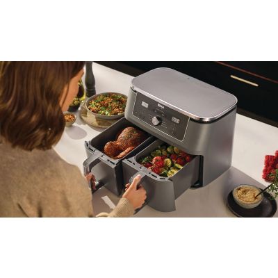 11. Ninja DZ400EU Doppelfritteuse 9,5 l, autonom, 2470 W, Heißluftfritteuse, Grau