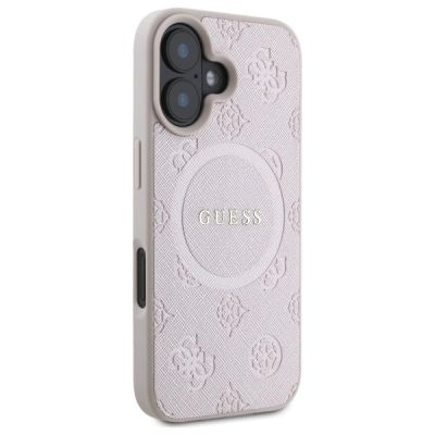 4. Guess Saffiano Peony Classic Logo MagSafe-Hülle für iPhone 16 – Rosa