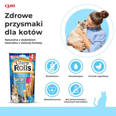 7. INABA Churu Rolls Thunfisch mit Jakobsmuscheln – ein Leckerbissen für Katzen – 4 x 10 g