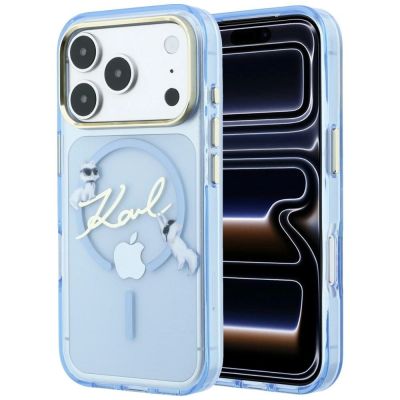 Karl Lagerfeld Script Logo MagSafe Hülle für iPhone 18 Pro / 17 Pro – hellblau