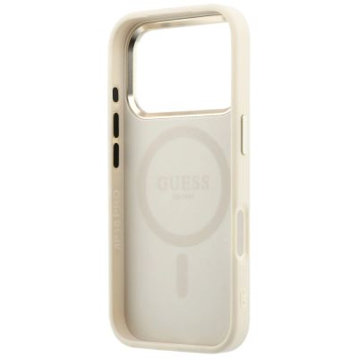 7. Guess Saffiano Small 4G & Classic Logo MagSafe Hülle für iPhone 18 Pro / 17 Pro - Beige