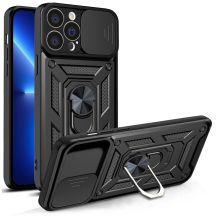 Hybrid Armor Camshield Hülle für iPhone 13 Pro Max gepanzerte Hülle mit Kameraabdeckung schwarz