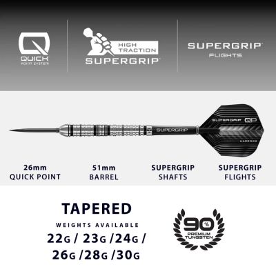 3. Harrows SUPERGRIP QP TAPERED 90% Stahlspitzen-Darts