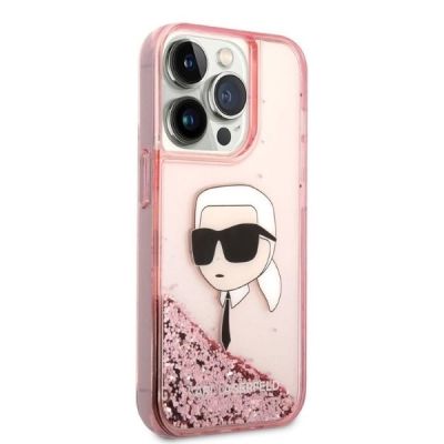 4. Karl Lagerfeld Glitzer Karl's Head Hülle für iPhone 14 Pro Max – Rosa