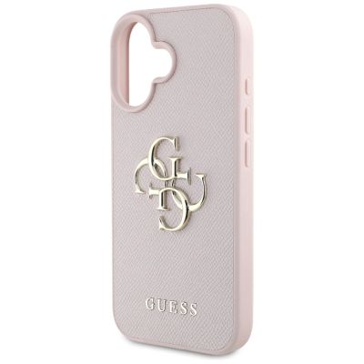 6. Guess Grained Big 4G Logo Small Classic Logo Hülle für iPhone 16 - Pink