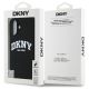 8. DKNY Silikon-MagSafe-Hülle mit weißem bedrucktem Logo für iPhone 16 – Schwarz