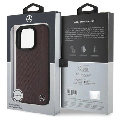 8. Mercedes MB MagSafe-Hülle in Holzoptik mit Lederimitat für iPhone 16 Pro – rot