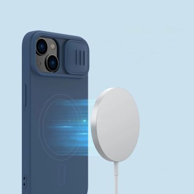 12. Nillkin CamShield Magnetische Silikonhülle iPhone 14 Plus Magnetische MagSafe-Abdeckung mit Kameraschutz Schwarz