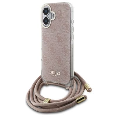 6. Guess Crossbody Cord 4G Print Hülle für iPhone 16 – Rosa