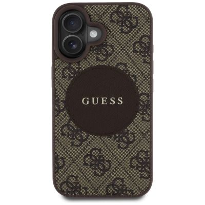 3. Guess 4G Circle Classic Logo MagSafe Hülle für iPhone 16 - Braun