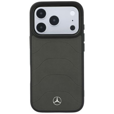 3. Mercedes Leder-Mesh-Hülle mit Bow Line MagSafe für iPhone 18 Pro Max / 17 Pro Max – Dunkelgrau