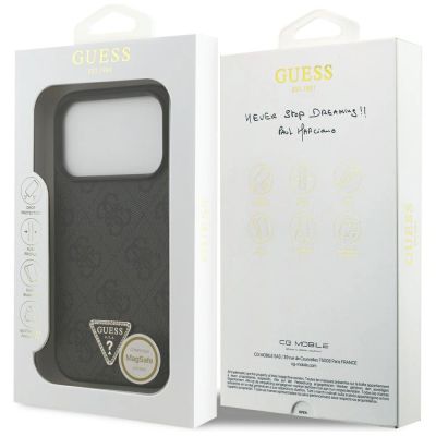 8. Guess Leather 4G Triangle Strass MagSafe Hülle für iPhone 18 Pro / 17 Pro - Schwarz