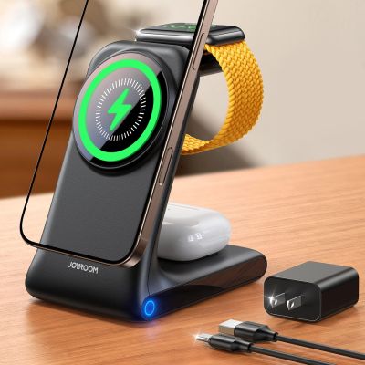 4. Joyroom JR-W15 Wireless Charger 3-in-1 Ladestation mit MagSafe - Schwarz