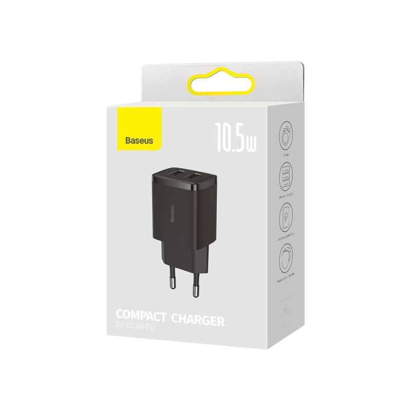 5. Baseus Compact Ladegerät 2x USB 10,5W schwarz (CCXJ010201)