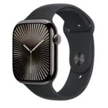 Apple Watch Series 10 GPS + Cellular 46 mm Gehäuse aus schiefergrauem Titan mit schwarzem Sportarmband M/L