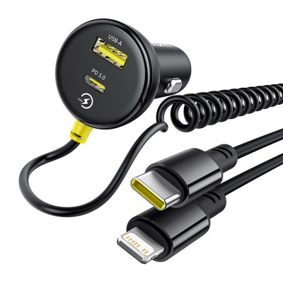 2. Baseus Circular 60W USB-A + USB-C Autoladegerät mit integriertem Lightning + USB-C Kabel 1,4m - Schwarz