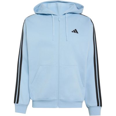 2. adidas Essentials Fleece-Kapuzenjacke mit durchgehendem Reißverschluss und 3-Streifen für Herren, Himmelblau KY4143