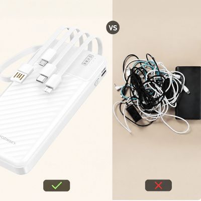 5. Wozinsky W11-W 10000mAh 10W Powerbank mit integrierten Kabeln und Taschenlampe – Weiß