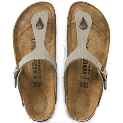 4. Women's gray-beige Birkenstock Gizeh Birko-Flor Nubuck Stone regular wide (43391)
