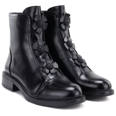 4. Damen-Ankle-Boots mit Zierblumen, gefüttert, schwarz, Potocki SZ12852