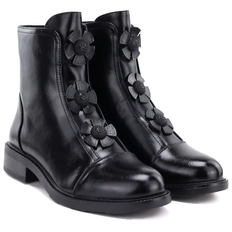 4. Damen-Ankle-Boots mit Zierblumen, gefüttert, schwarz, Potocki SZ12852