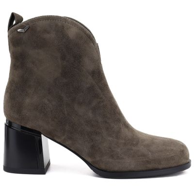 2. Damen-Ankle-Boots aus Leder mit hohem Absatz in Khaki, Vinceza 91178