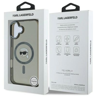8. Karl Lagerfeld IML Metall-MagSafe-Hülle mit Karl-Kopf für iPhone 16 – Schwarz
