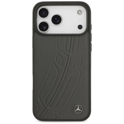 3. Mercedes Leather Large Laurel Leave MagSafe Case für iPhone 17 Pro Max – Schwarz und Grau