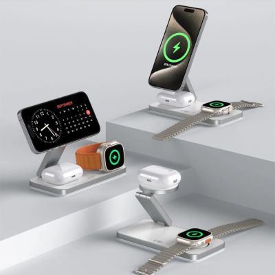 8. Tech-Protect QI15W-A47 MagSafe 3in1 Induktives Ladegerät + USB-C Kabel - Weiß