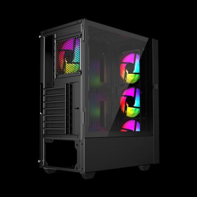 7. GEMBIRD FORNAX 4000 MIDI-TOWER-CASE (2x USB 3.0, 1x USB 2.0, HD-Audio, Seitenwand aus Glas, ARGB-Hintergrundbeleuchtung) SCHWARZ