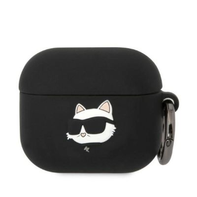 Karl Lagerfeld KLA3RUNCHK AirPods 3 Cover schwarz/schwarz Silikon Choupette Head 3D