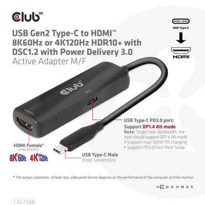 6. CLUB3D CAC-1588 Kabeladapter 0,17 m USB Typ-C HDMI Schwarz