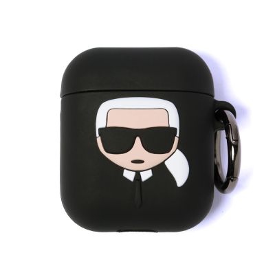 6. Karl Lagerfeld Silikon-Ikonik-Hülle für AirPods 1/2 – Schwarz