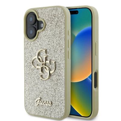 Guess Fixed Glitter Big 4G Hülle für iPhone 16 Plus – Gold