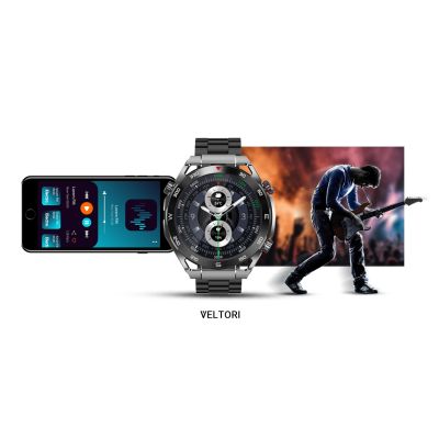 25. VELTORI VT100-1 Smartwatch + Schwarzes Silikonarmband + Schwarzes Öko-Leder