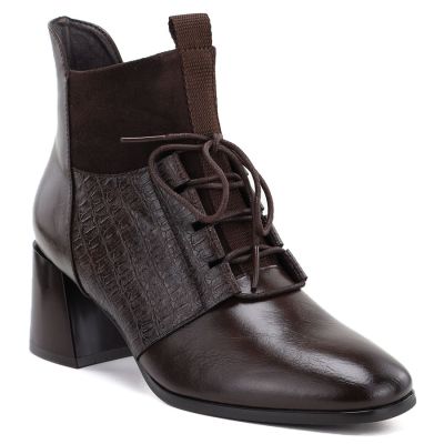 Gefütterte Damen-Ankle-Boots mit hohem Absatz, braun, Vinceza 58670