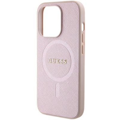 5. Guess Saffiano MagSafe Hülle für iPhone 15 Pro – Rosa