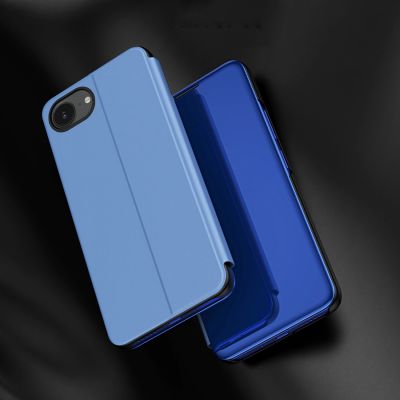 3. Transparente Schutzhülle für iPhone 16e/17e (Klappcover) – Blau