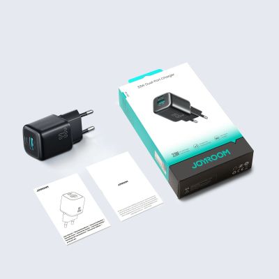 12. Joyroom JR-TG7 33W USB-A + USB-C Wandladegerät mit 30W USB-C - Lightning 1m Kabel - schwarz