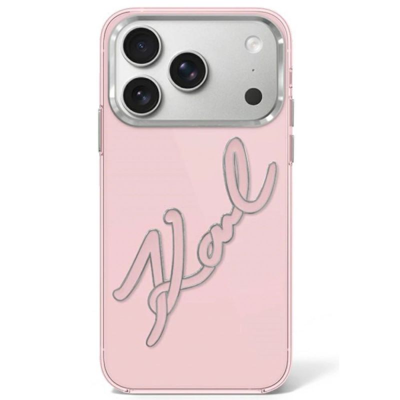 Karl Lagerfeld IML Big Signature Schutzhülle mit Metallrahmen aus Kunstharz für iPhone 17 Pro / 18 Pro – Pink
