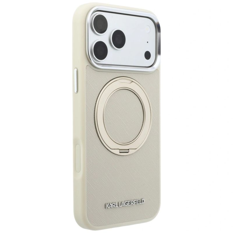 4. Karl Lagerfeld Ring Stand 360 Saffiano Classic Logo MagSafe Hülle für iPhone 18 Pro Max / 17 Pro Max - Beige